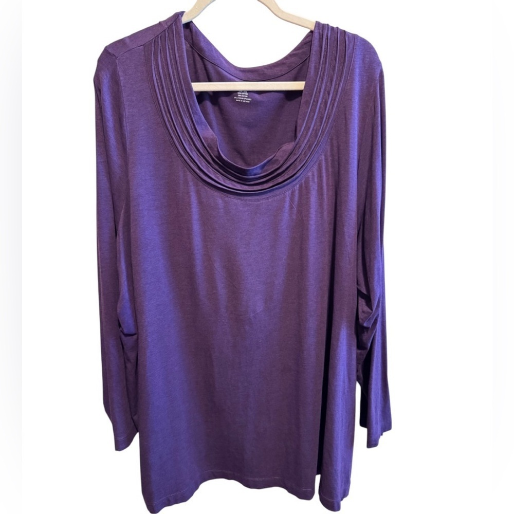 Lands’ End Women’s Purple Crew Neck Long Sleeve Top Shirt Layered Detail Sz 3x